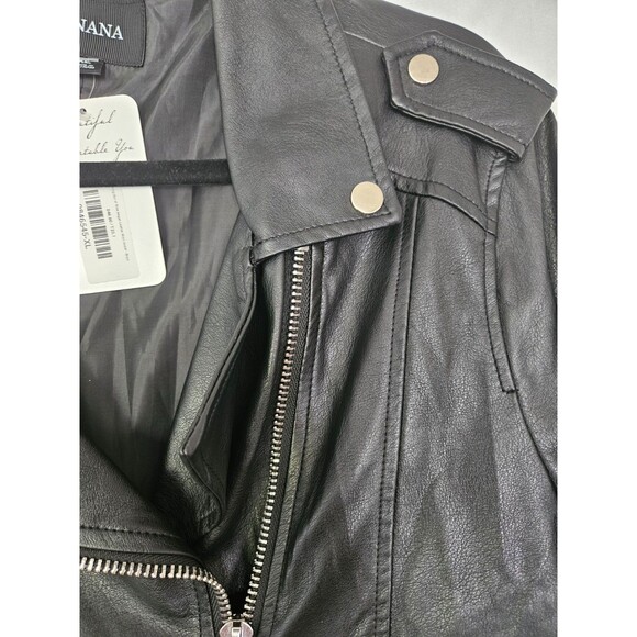Zenana Faux Vegan Leather Moto Jacket Black Embossed Zip XL Vegan Biker Style - Picture 4 of 10